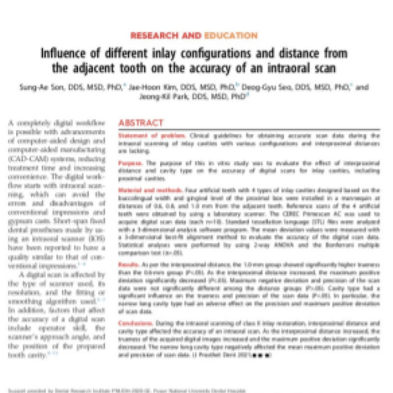 Influenza delle diverse configurazioni dell’intarsio e la distanza da il dente adiacente sulla precisione di una scansione intraorale